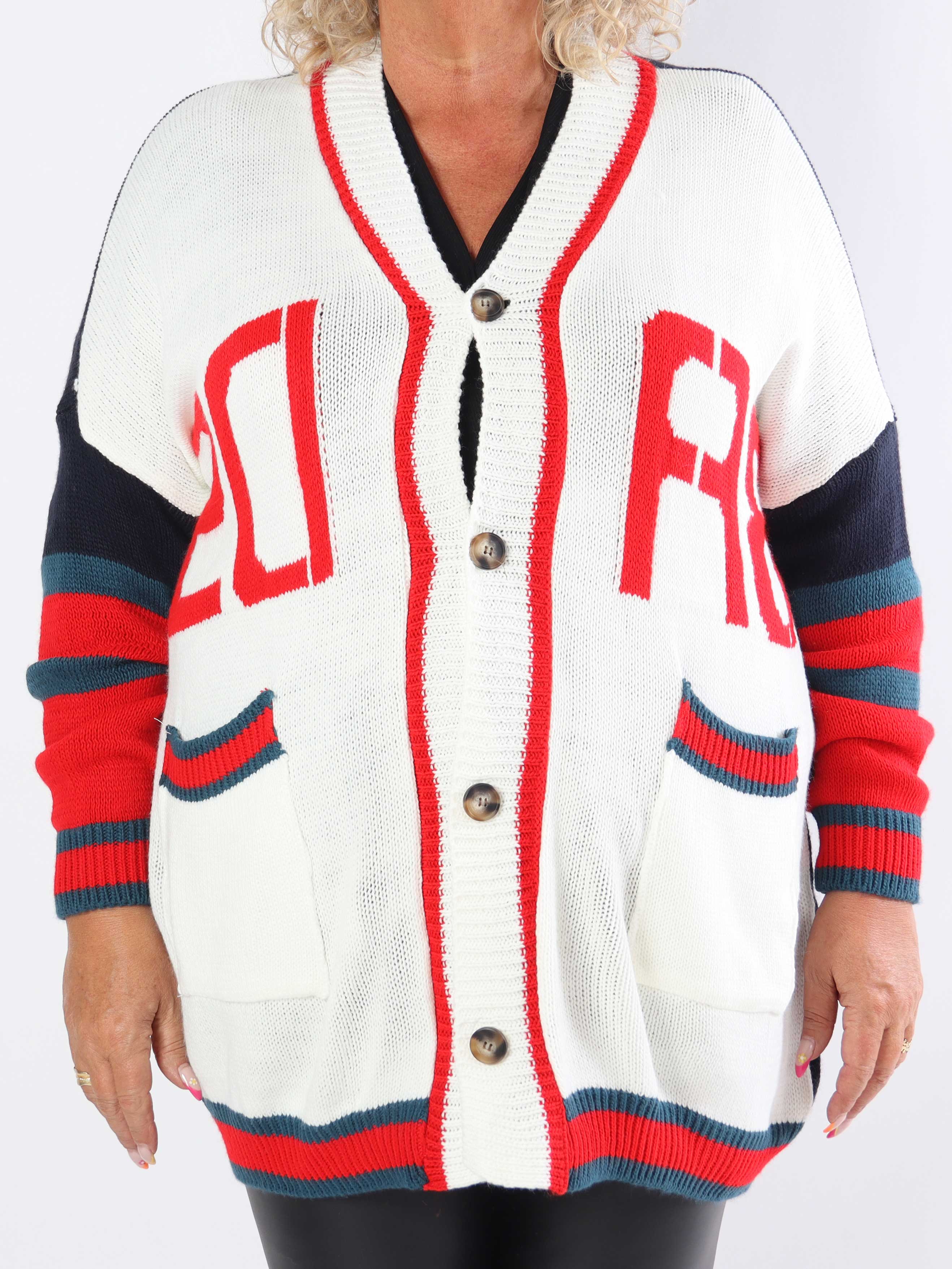Diah - Flerfarvet plus size college strikcardigan
